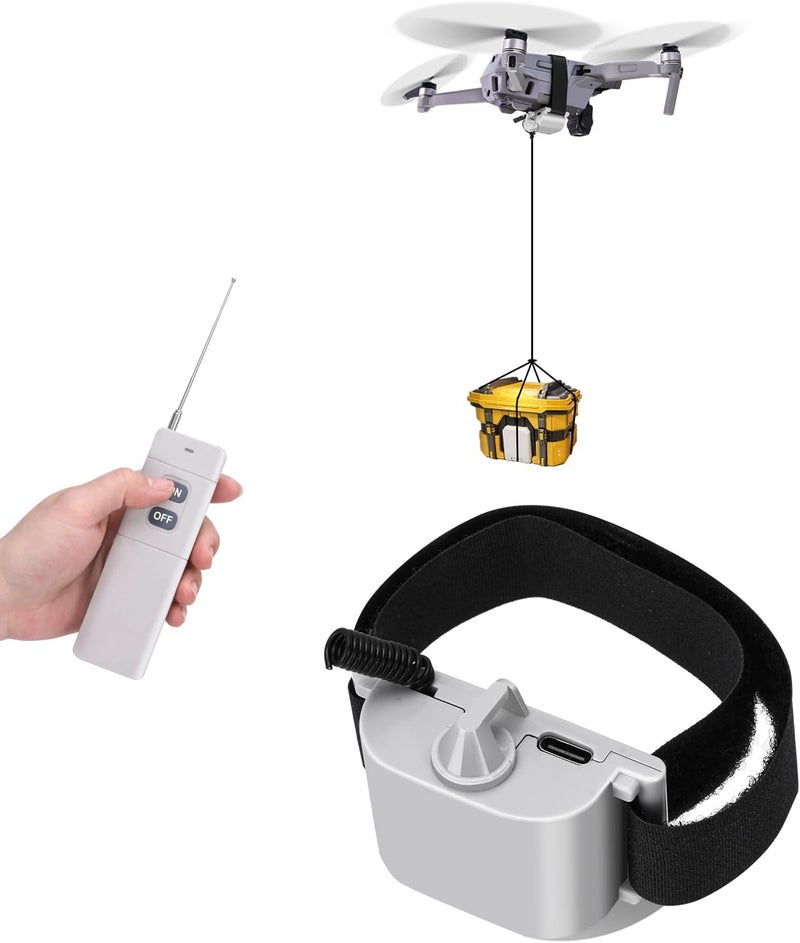 Amanely Universal Drone Airdrop System Compatible with DJI Mavic Mini 4 Pro, Mini 3, Mini 2, Air 2, Air 2S, Mavic 3 Pro, Mavic 2 - Payload Clip, Release Device, Airdropper with Fish Bait Ring Thrower Accessories (Drones Not Included) - Image 1